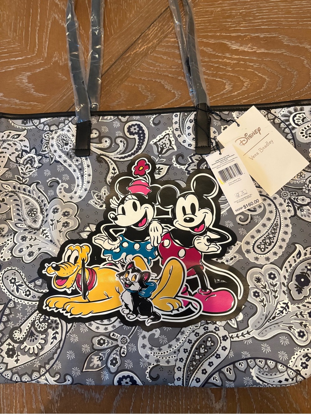 Vera Bradley Gray Paisley Disney Mickey & Friends Tote with Pink Accents